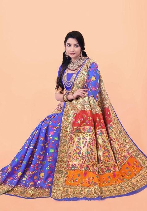 Purple Meena Weaving Work Silk Saree Set