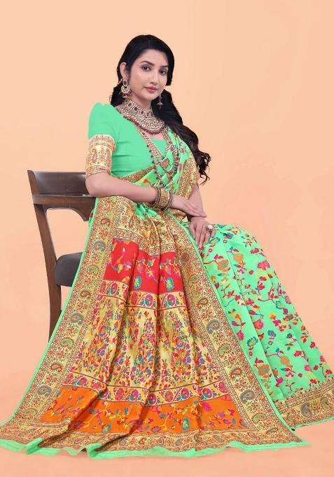 Pista Meena Weaving Work Silk Saree Set