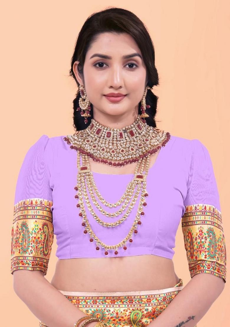 Pink Meena Weaving Work Silk Saree Set - Indya