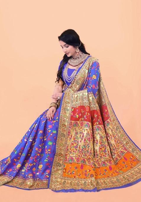 Purple Meena Weaving Work Silk Saree Set