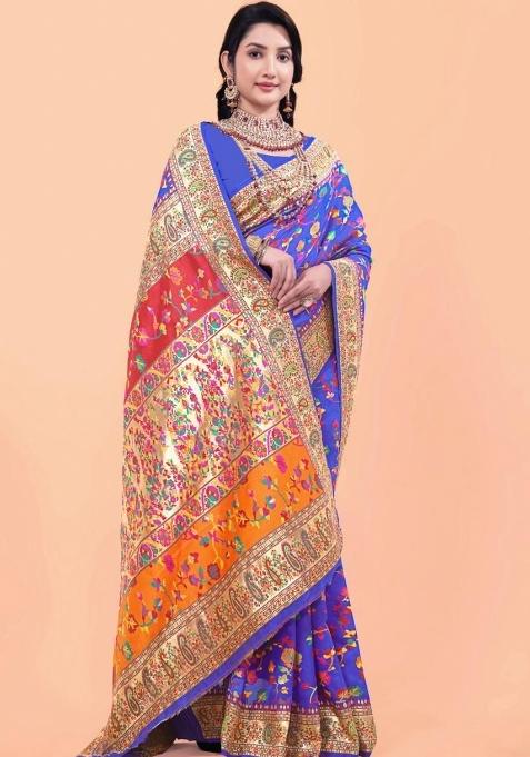 Purple Meena Weaving Work Silk Saree Set