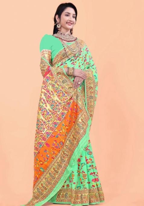 Pista Meena Weaving Work Silk Saree Set