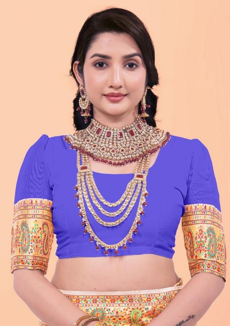 Purple Meena Weaving Work Silk Saree Set - Indya