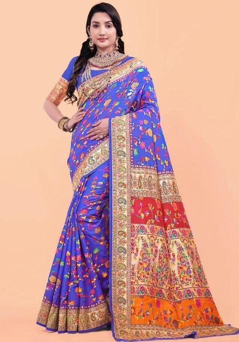 Purple Meena Weaving Work Silk Saree Set