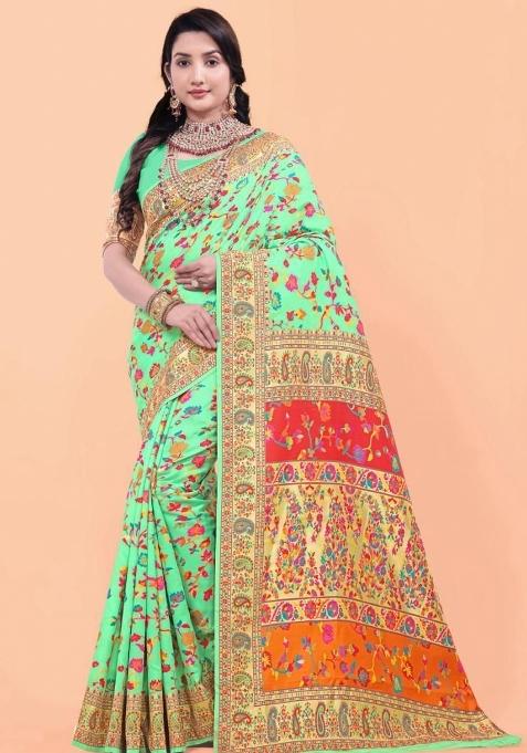 Pista Meena Weaving Work Silk Saree Set