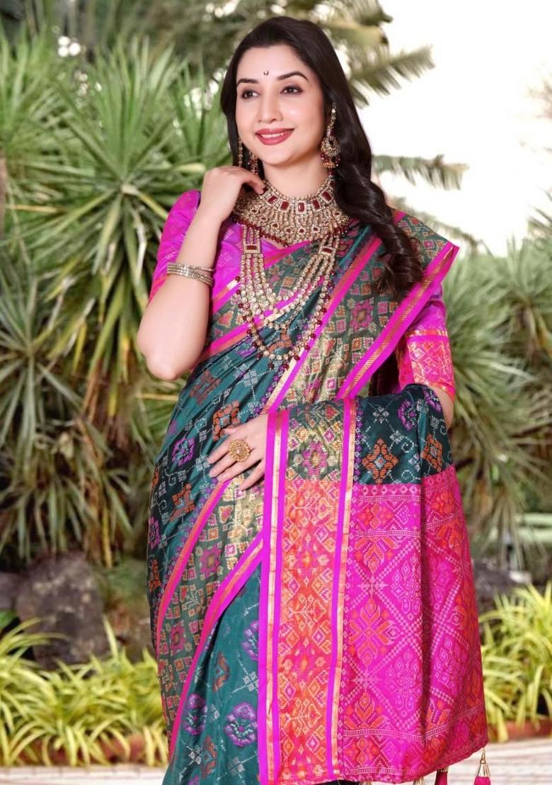 Blue Meena Weaving Work Silk Saree Set - Indya