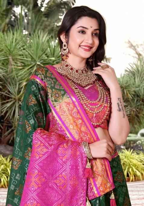 Green Meena Weaving Work Silk Saree Set