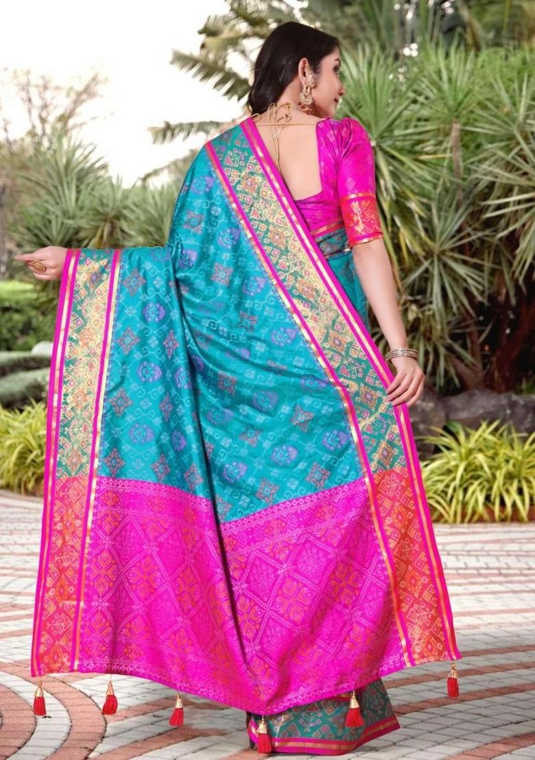 Firoji Meena Weaving Work Silk Saree Set - Indya