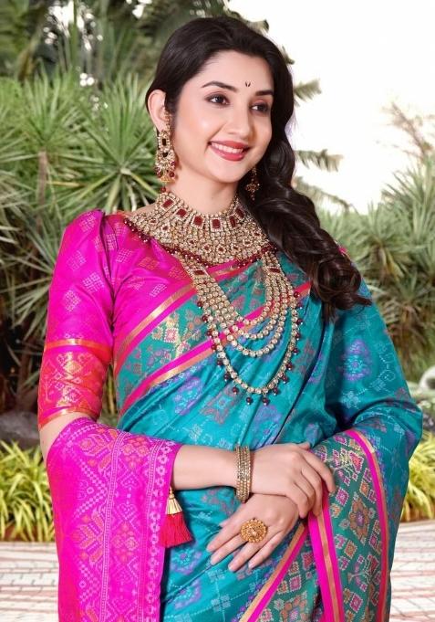 Firoji Meena Weaving Work Silk Saree Set