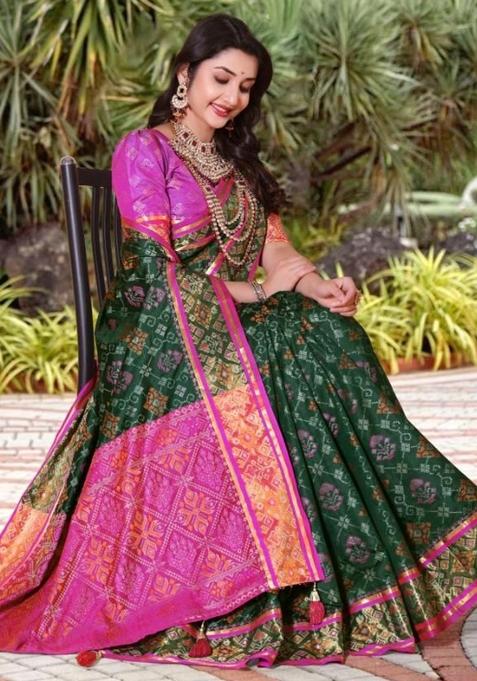 Green Meena Weaving Work Silk Saree Set