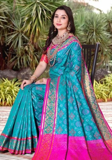 Firoji Meena Weaving Work Silk Saree Set