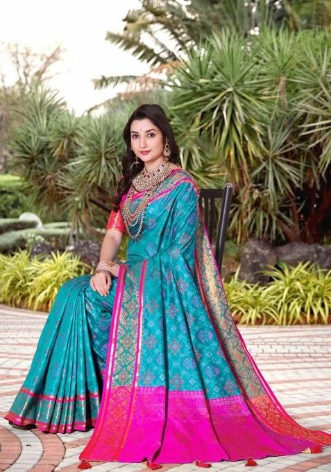 Firoji Meena Weaving Work Silk Saree Set