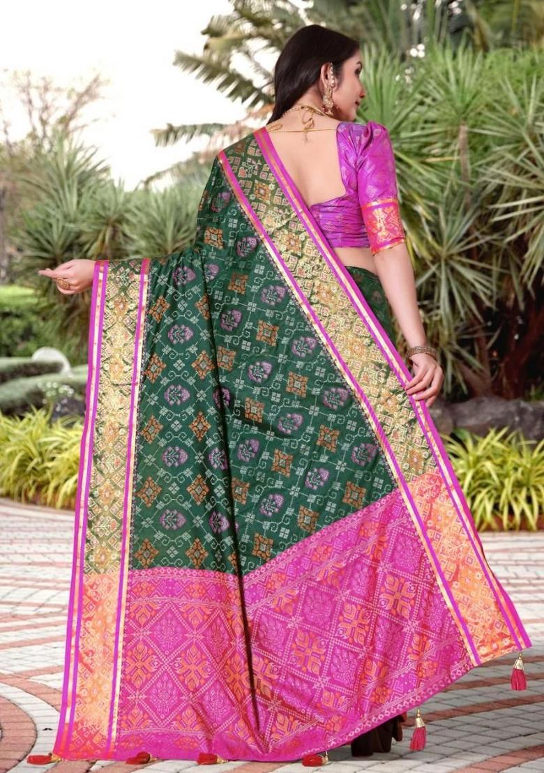 Green Meena Weaving Work Silk Saree Set - Indya