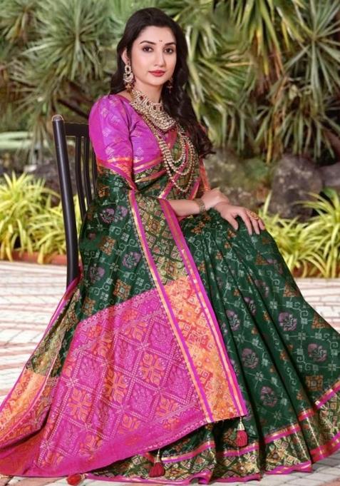 Green Meena Weaving Work Silk Saree Set