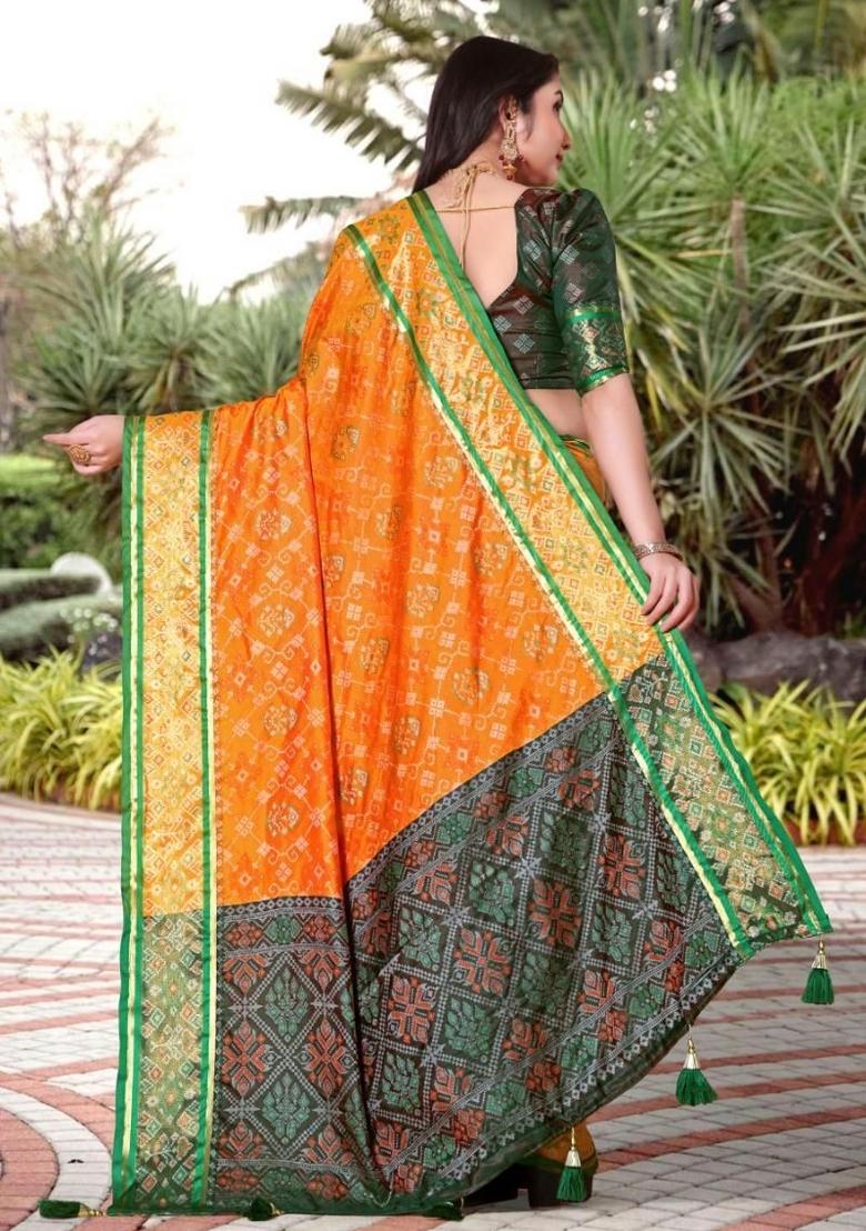 Yellow Meena Weaving Work Silk Saree Set - Indya