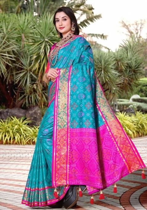 Firoji Meena Weaving Work Silk Saree Set