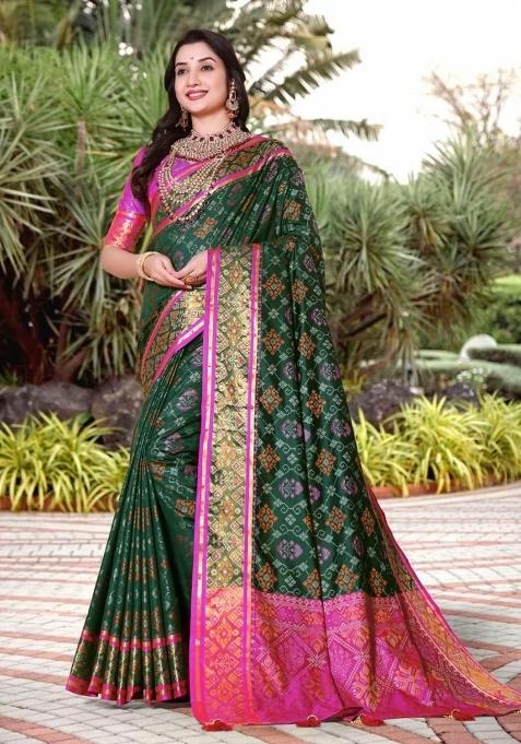 Green Meena Weaving Work Silk Saree Set