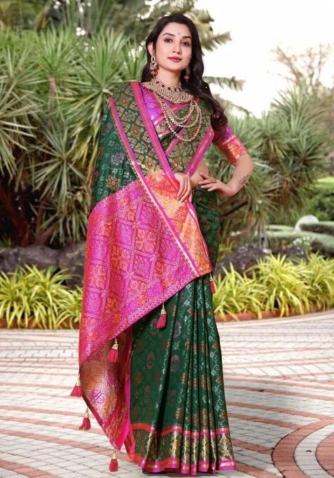 Green Meena Weaving Work Silk Saree Set