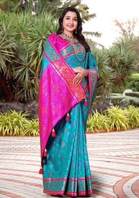 Firoji Meena Weaving Work Silk Saree Set