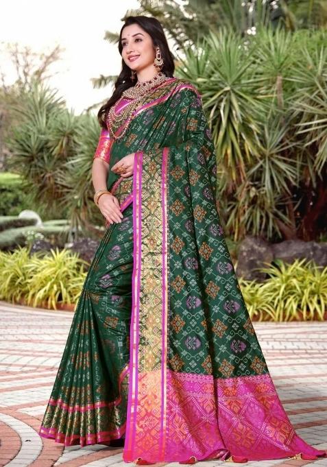 Green Meena Weaving Work Silk Saree Set