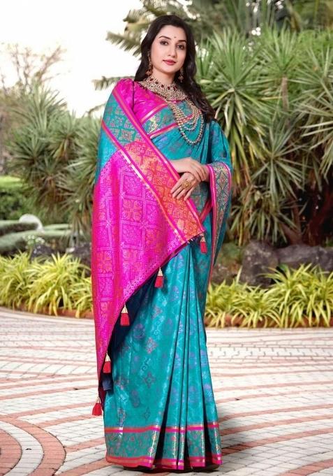Firoji Meena Weaving Work Silk Saree Set
