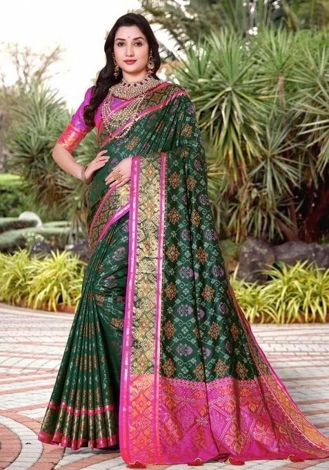 Green Meena Weaving Work Silk Saree Set