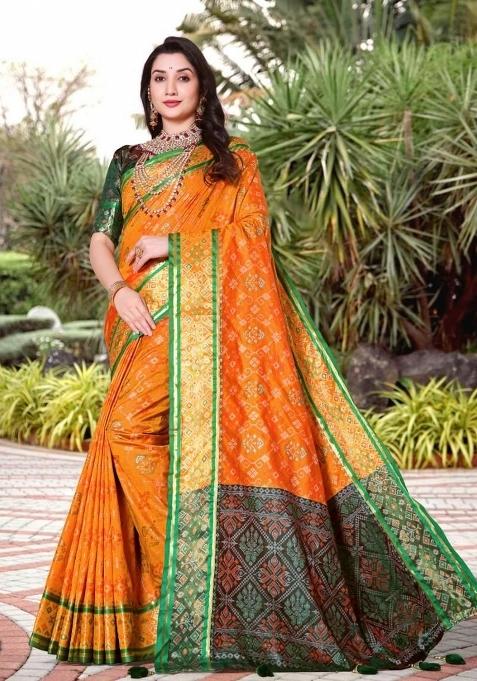 Yellow Meena Weaving Work Silk Saree Set