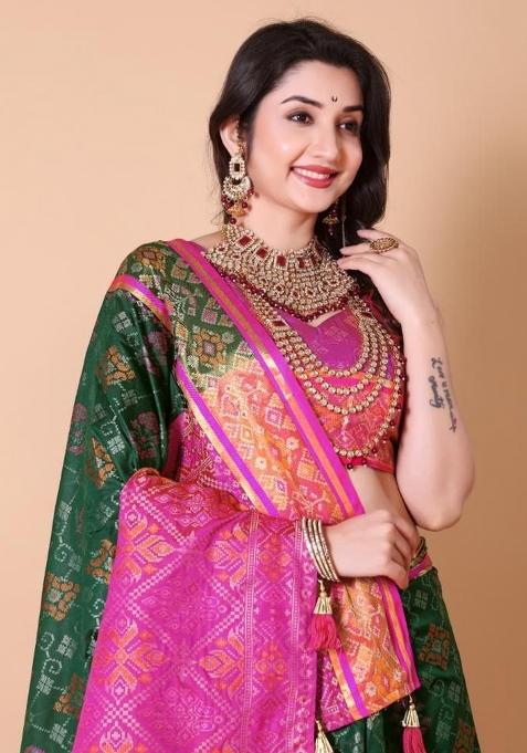 Green Meena Weaving Work Silk Saree Set