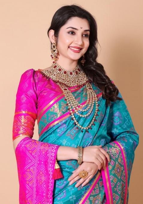 Firoji Meena Weaving Work Silk Saree Set