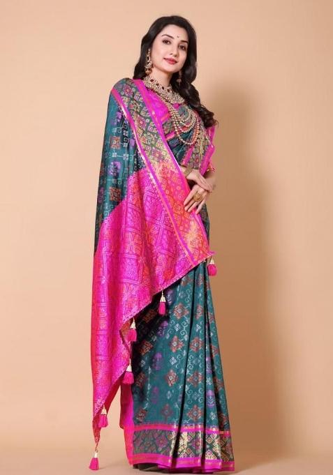 Blue Meena Weaving Work Silk Saree Set