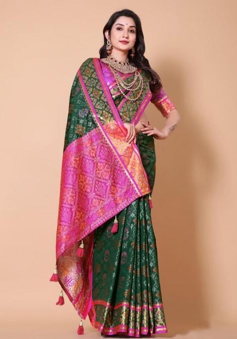 Green Meena Weaving Work Silk Saree Set