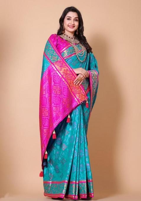 Firoji Meena Weaving Work Silk Saree Set