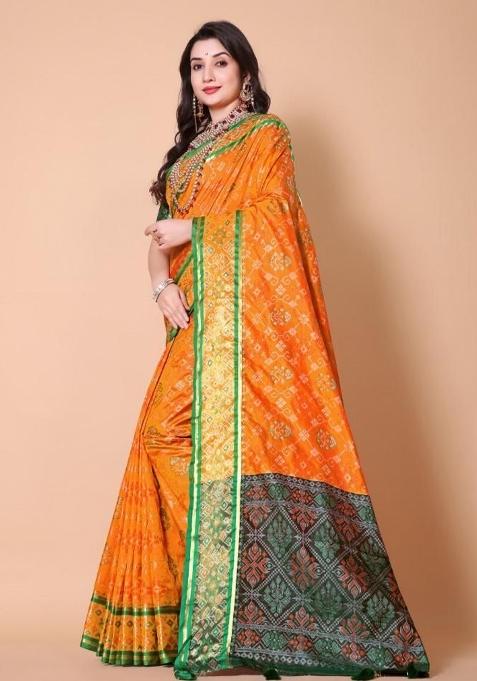 Yellow Meena Weaving Work Silk Saree Set