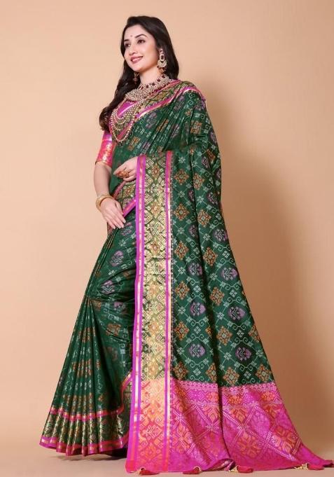 Green Meena Weaving Work Silk Saree Set
