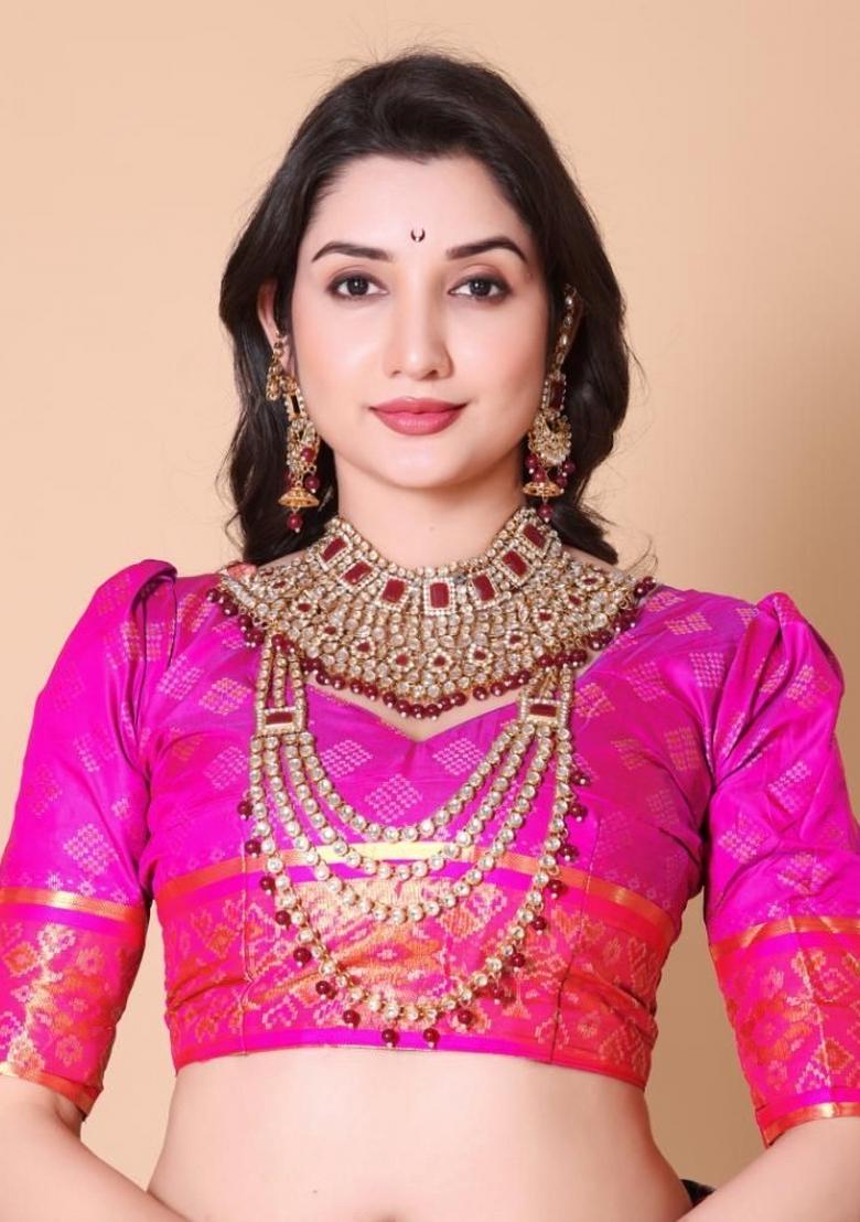 Blue Meena Weaving Work Silk Saree Set - Indya