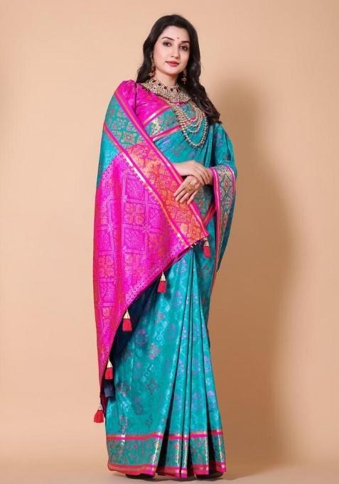 Firoji Meena Weaving Work Silk Saree Set