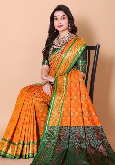 Yellow Meena Weaving Work Silk Saree Set