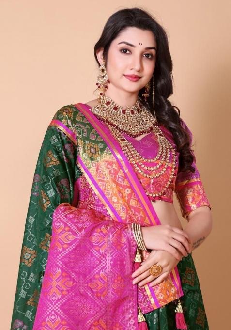 Green Meena Weaving Work Silk Saree Set