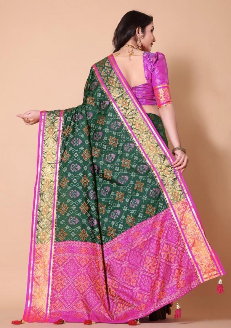 Green Meena Weaving Work Silk Saree Set - Indya