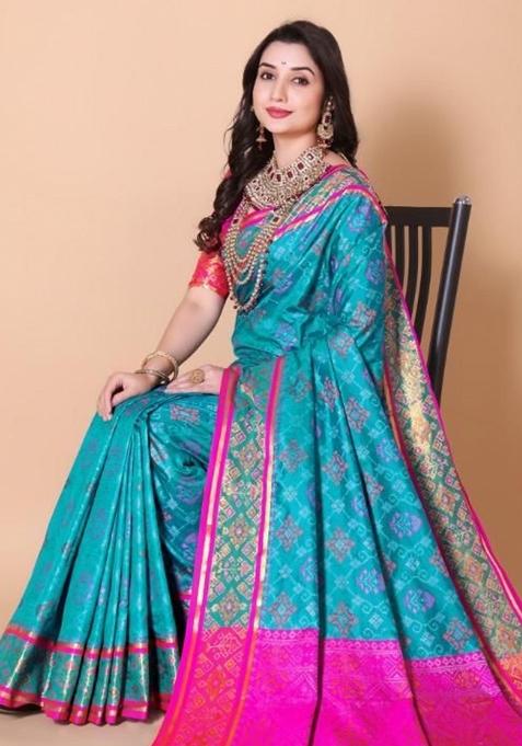 Firoji Meena Weaving Work Silk Saree Set