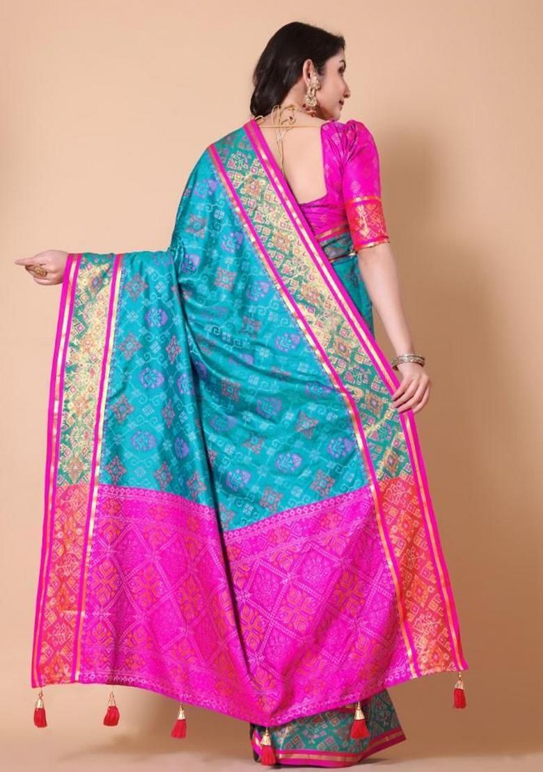 Firoji Meena Weaving Work Silk Saree Set - Indya