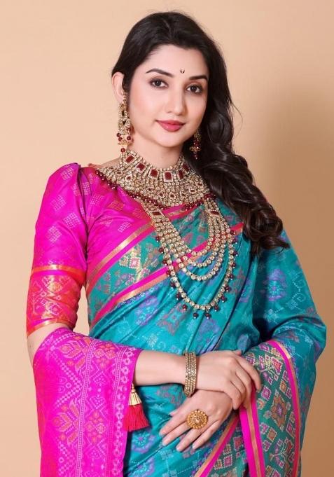 Firoji Meena Weaving Work Silk Saree Set