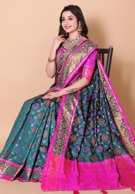 Blue Meena Weaving Work Silk Saree Set