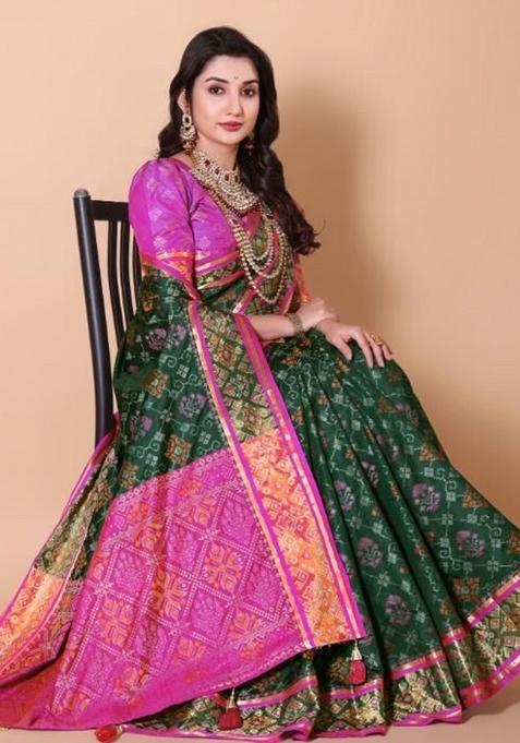 Green Meena Weaving Work Silk Saree Set