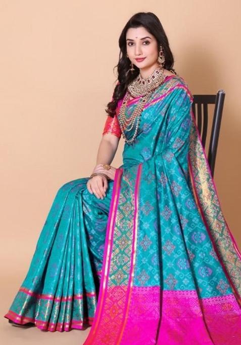 Firoji Meena Weaving Work Silk Saree Set