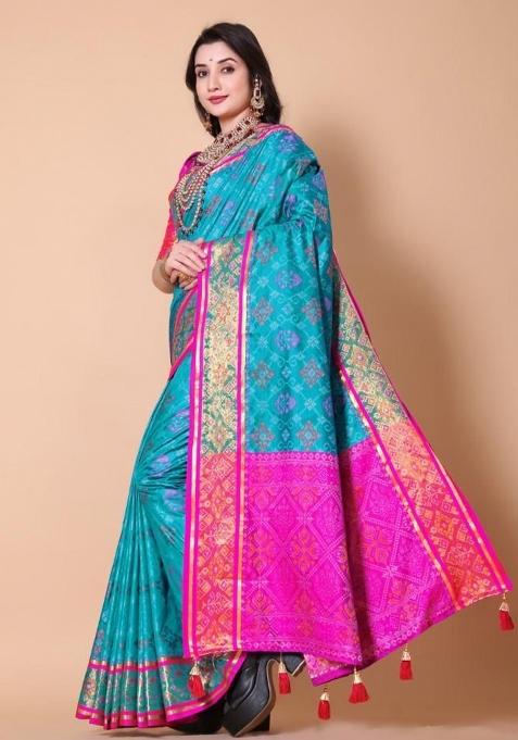 Firoji Meena Weaving Work Silk Saree Set