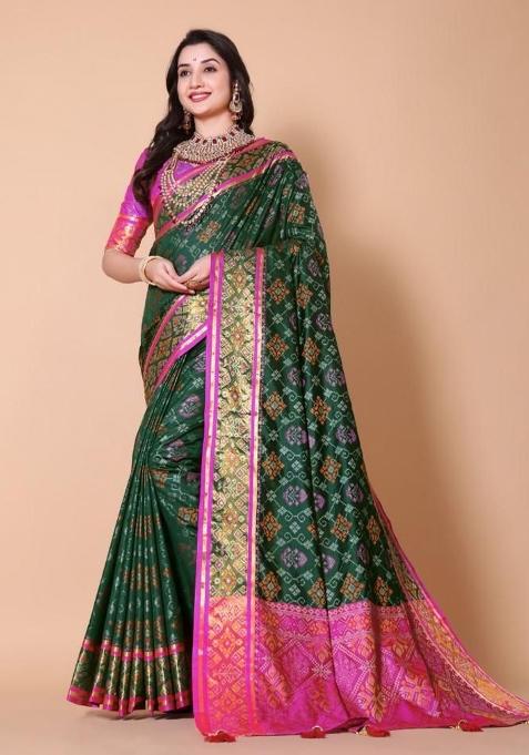 Green Meena Weaving Work Silk Saree Set
