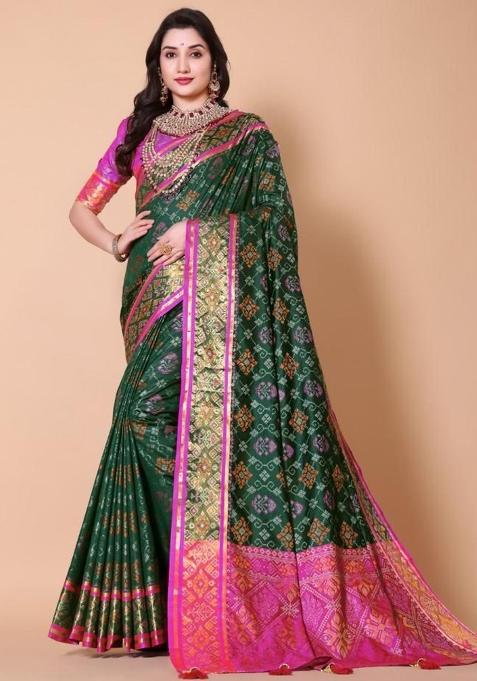 Green Meena Weaving Work Silk Saree Set