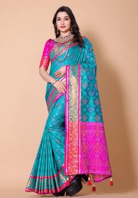Firoji Meena Weaving Work Silk Saree Set