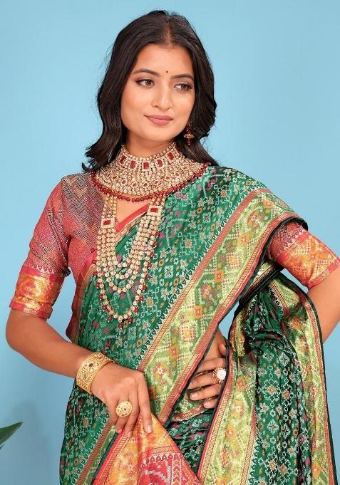 Green Meena Weaving Work Silk Saree Set